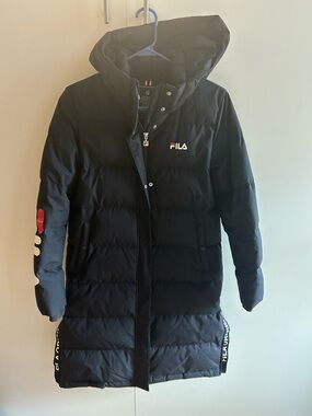 Fila Women's Navy Quilted Hooded Puffer Coat with Logo